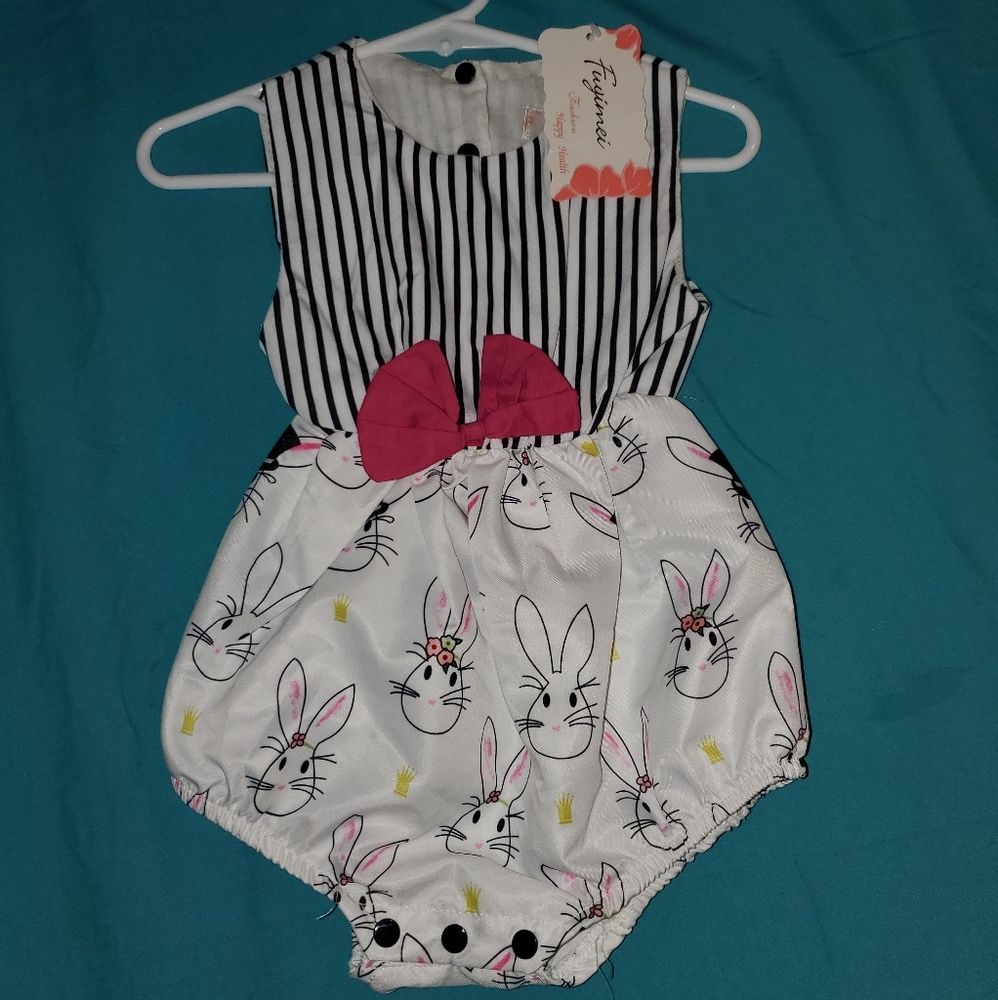 Striped bunny romper